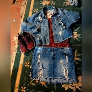 Jean jacket/ skirt, tank,